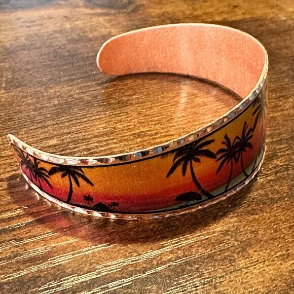 Handmade Boho Tropical Cuff Bracelet, Florida Tropical Palm Wide Cuff Bracelet, - Picture 9 of 9